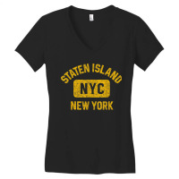 Staten Island Nyc Gym Style Distressed Amber Print Women's V-neck T-shirt | Artistshot