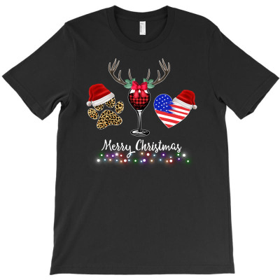 Merry Christmas American Flag And Wine For Dark T-shirt Designed By Zeynep Utlu