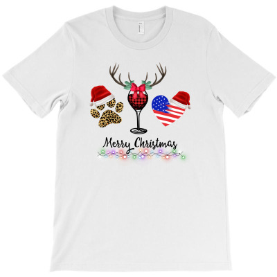 Merry Christmas American Flag And Wine For Light T-shirt Designed By Zeynep Utlu