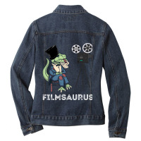 Film Dinosaur Film Director Dino Funny Film Maker T Rex Ladies Denim Jacket | Artistshot