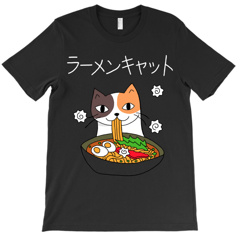 Ramen Cat (tortoiseshell, White Text) T-Shirt by JohnDavidMay | Artistshot