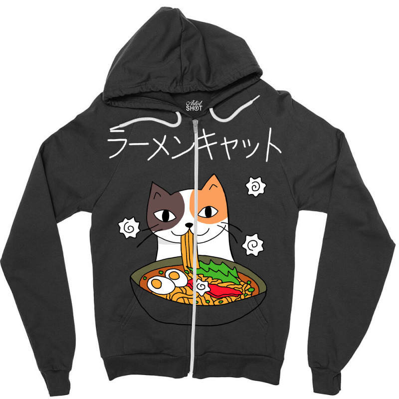 Ramen Cat (tortoiseshell, White Text) Zipper Hoodie by JohnDavidMay | Artistshot