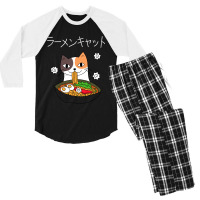 Ramen Cat (tortoiseshell, White Text) Men's 3/4 Sleeve Pajama Set | Artistshot