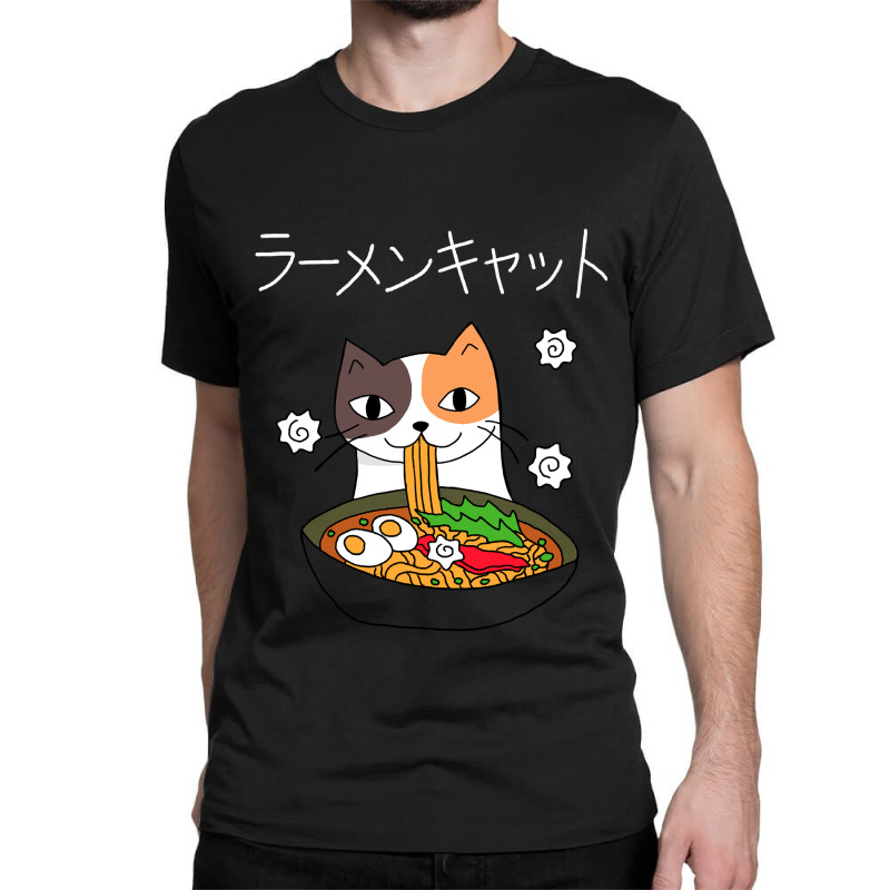 Ramen Cat (tortoiseshell, White Text) Classic T-shirt by JohnDavidMay | Artistshot