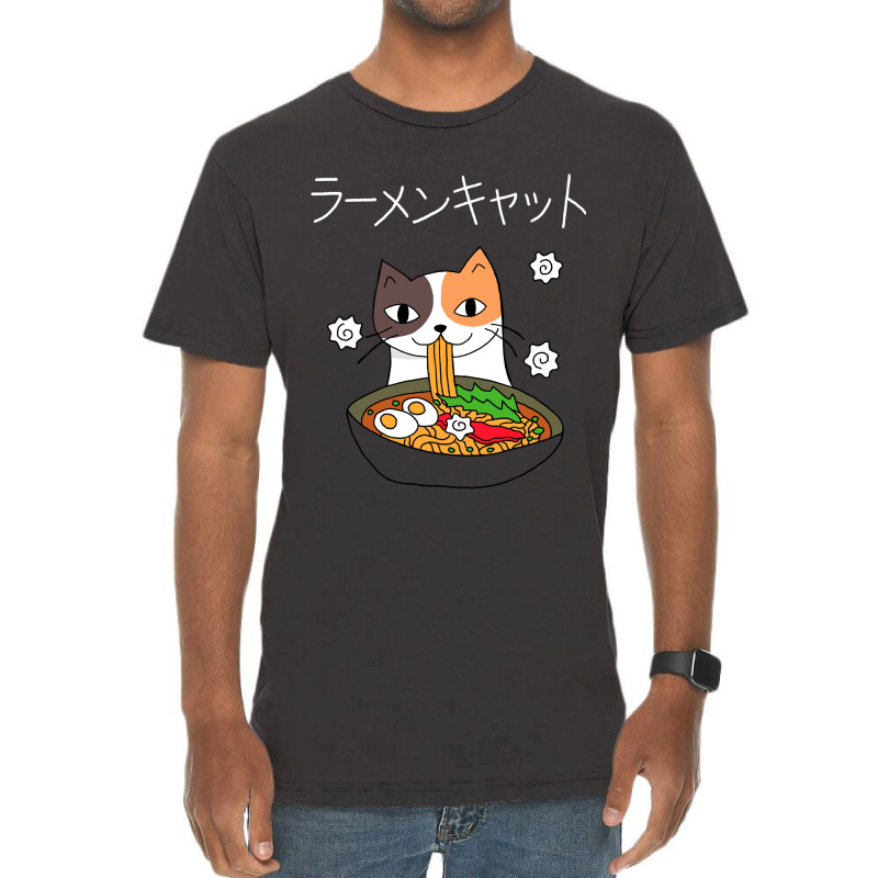 Ramen Cat (tortoiseshell, White Text) Vintage T-Shirt by JohnDavidMay | Artistshot