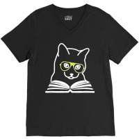 Funny Cat & Book Lovers Gifts Womens Mens Cat Moms Cat Dads V-neck Tee | Artistshot