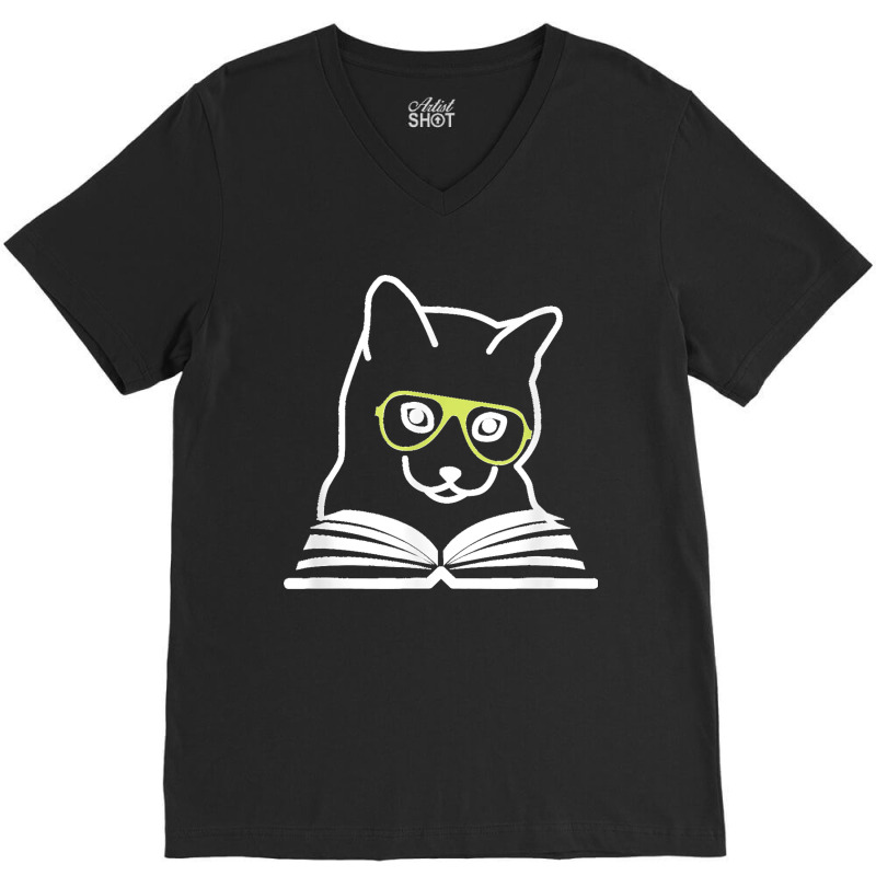 Funny Cat & Book Lovers Gifts Womens Mens Cat Moms Cat Dads V-neck Tee | Artistshot