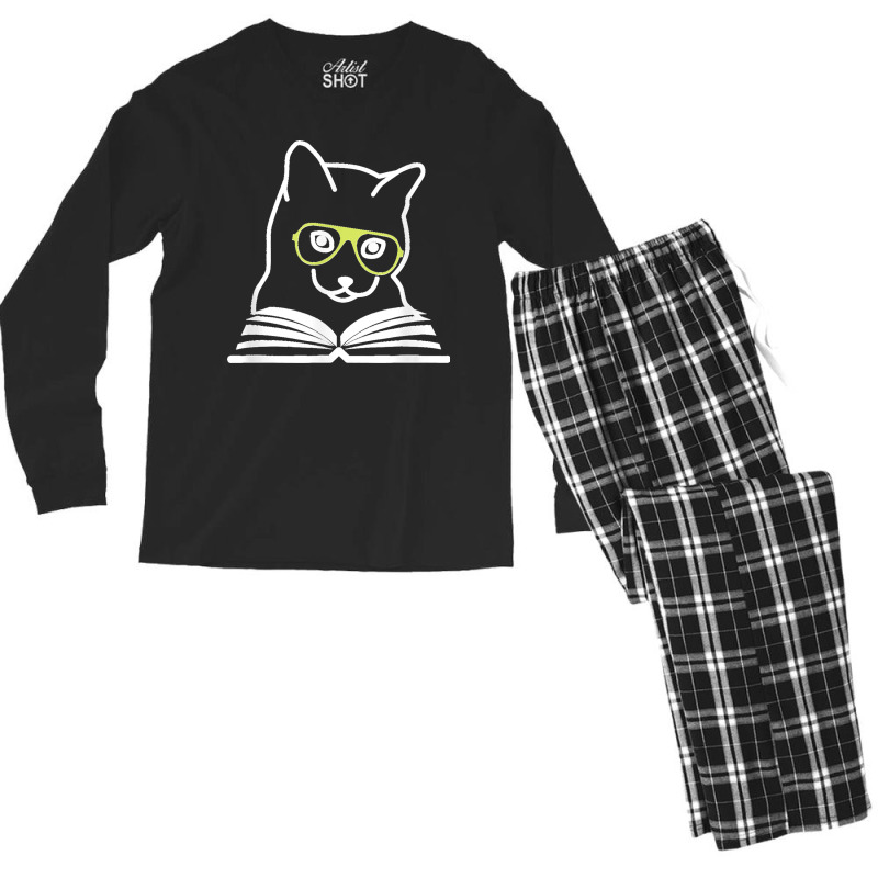 Funny Cat & Book Lovers Gifts Womens Mens Cat Moms Cat Dads Men's Long Sleeve Pajama Set | Artistshot