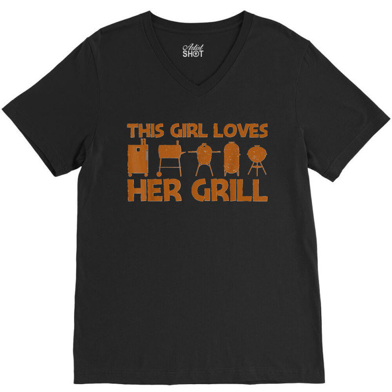 Funny Grill Gift For Girls Kids Grilling Bbq Smoked Meat Fan V-neck Tee | Artistshot