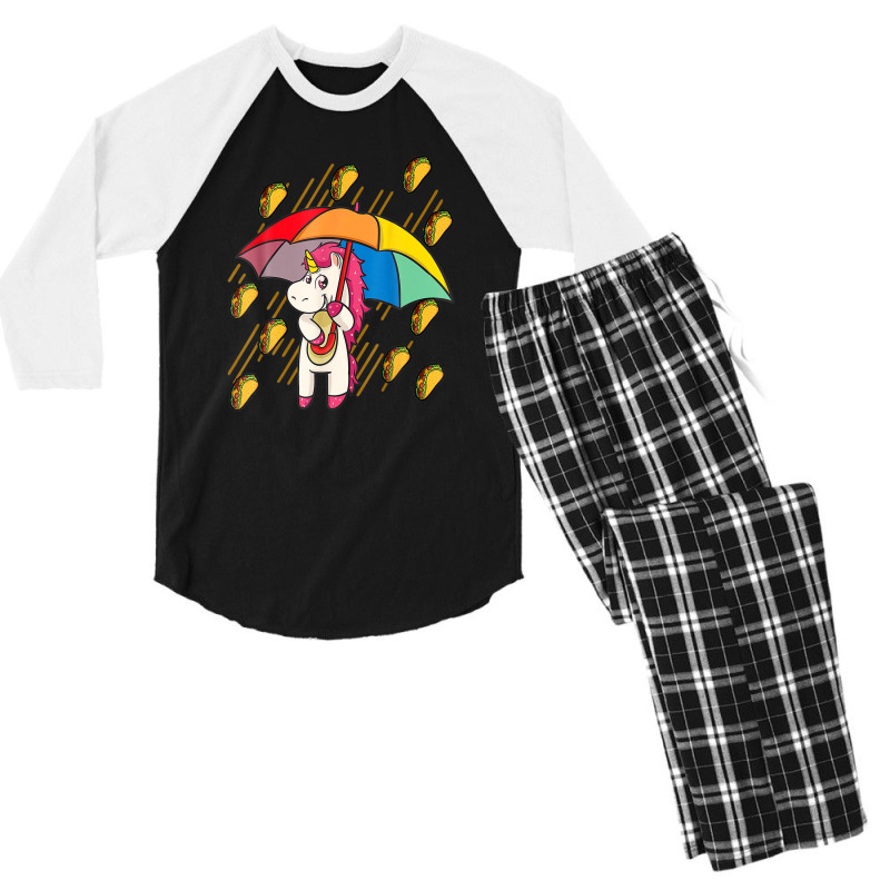 Raining Tacos Unicorn Lover Umbrella Cinco De Mayo Funny Men's 3/4 Sleeve Pajama Set | Artistshot