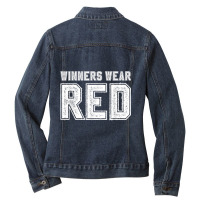 Winners Wear Red Color War Camp Team Game Competition Ladies Denim Jacket | Artistshot