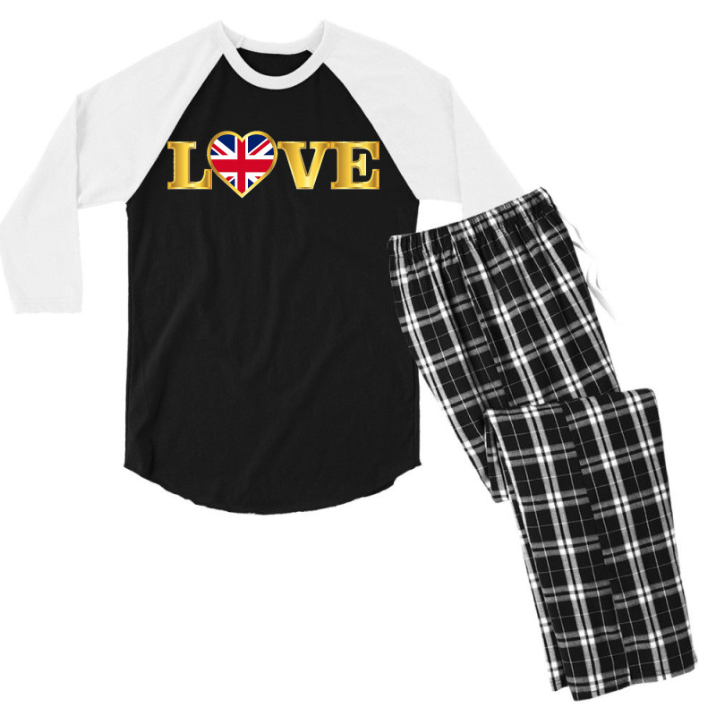 United Kingdom Flag British Great Britain Uk Heart Premium Men's 3/4 Sleeve Pajama Set | Artistshot