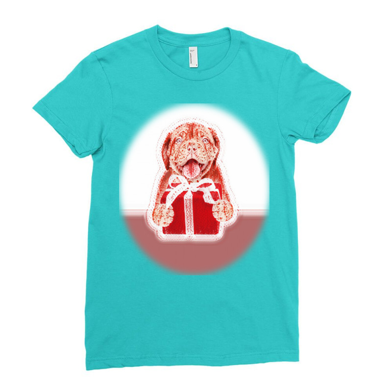 Happy Puppy  With Gift Box  Aed On White Back Ladies Fitted T-Shirt by Kemnabi | Artistshot