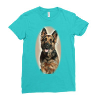 Close-up Of German Shepherd D Of White Backgr Ladies Fitted T-shirt | Artistshot