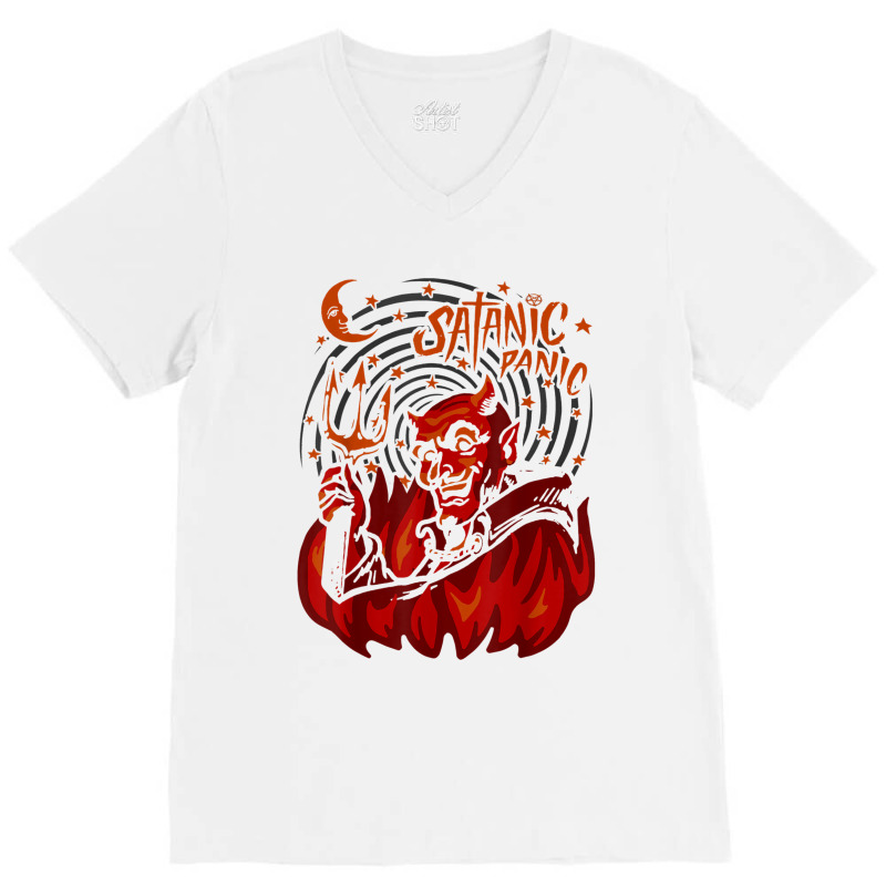 Satanic Panic Creepy Devil V-Neck Tee by JaronKennedy | Artistshot