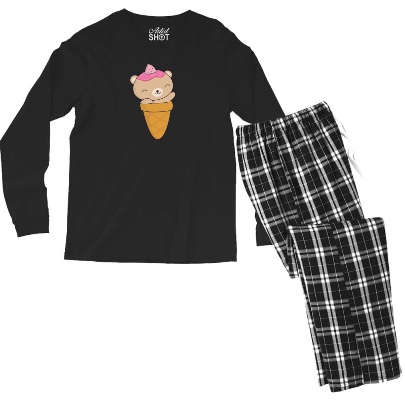 Brown Bear Ice Cream Cone Men's Long Sleeve Pajama Set | Artistshot