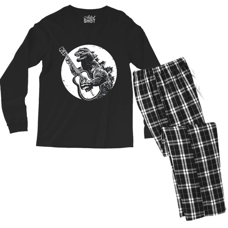 Dinosaur Playing Guitar Cool Men's Long Sleeve Pajama Set | Artistshot