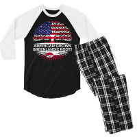 Usa & Greenland Flags Tee American Grown Greenlandic Roots T Shirt Men's 3/4 Sleeve Pajama Set | Artistshot