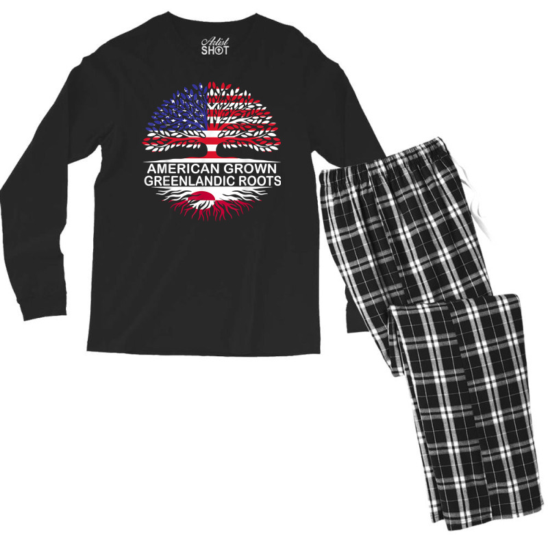 Usa & Greenland Flags Tee American Grown Greenlandic Roots T Shirt Men's Long Sleeve Pajama Set | Artistshot