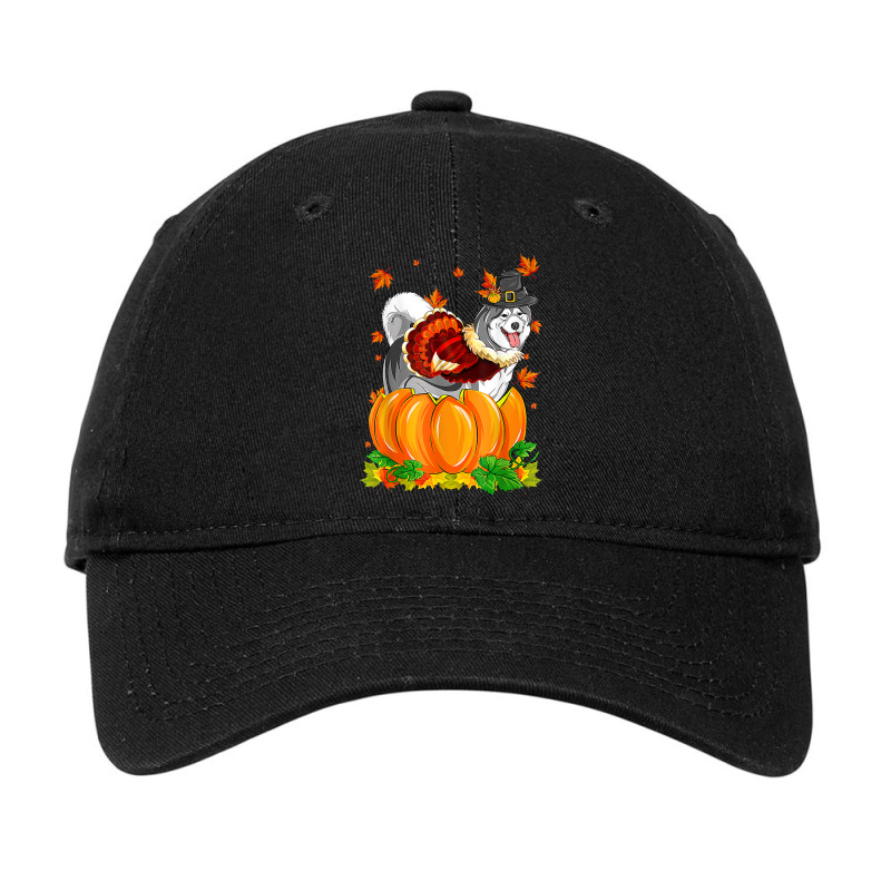 Alaskan Malamute Dog Thanksgiving Turkey Fall Autumn Pumpkin T Shirt Adjustable Cap | Artistshot