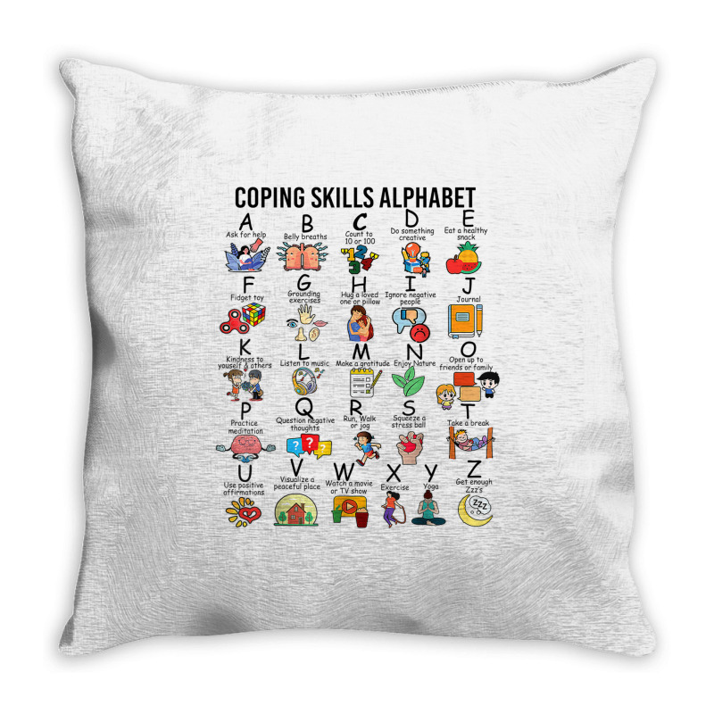 Coping Skills Alphabet School Counselor Mental Health Throw Pillow | Artistshot