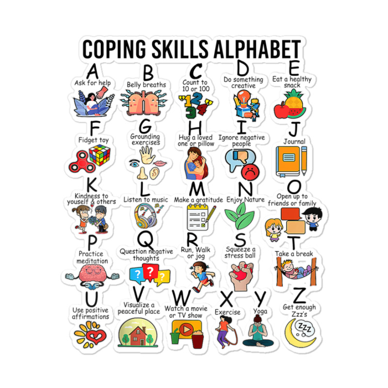 Coping Skills Alphabet School Counselor Mental Health Sticker | Artistshot