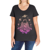 Meditating Astronaut Planets Colorful Lotus Women Meditation Ladies Curvy T-shirt | Artistshot