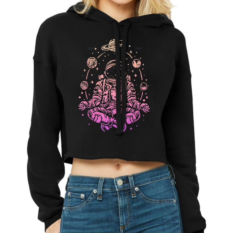 Meditating Astronaut Planets Colorful Lotus Women Meditation Cropped Hoodie by IsabelConstance | Artistshot