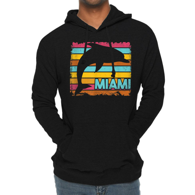 Miami Resident Vintage Dolphin Silhouette Souvenir Gift Lightweight Hoodie | Artistshot