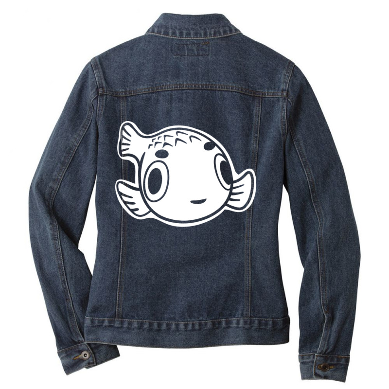 Minimal Puffer Fish Stylized Art For Bubblefish Fans Ladies Denim Jacket by CarmelaElaine | Artistshot