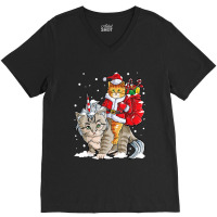 Black Cat Kitty Christmas Cat Christmas Gifts Santa Caticorn Unicorn V-neck Tee | Artistshot