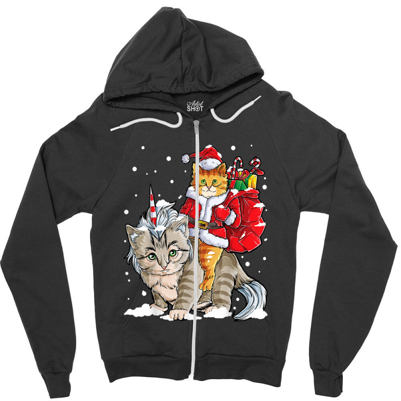 Black Cat Kitty Christmas Cat Christmas Gifts Santa Caticorn Unicorn Zipper Hoodie by Evelyn D Adkins | Artistshot