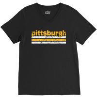 Pittsburgh Pennsylvania Three Stripe Vintage Weathered V-neck Tee | Artistshot