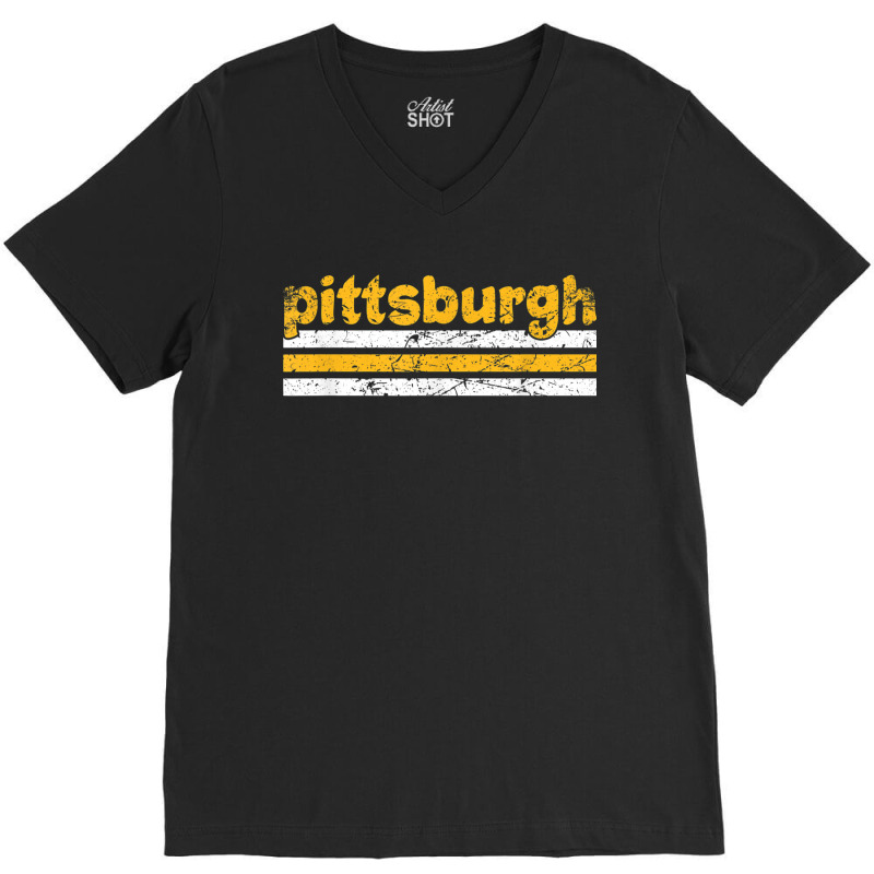 Pittsburgh Pennsylvania Three Stripe Vintage Weathered V-neck Tee | Artistshot