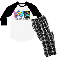 Tie Dye Peace Love Radiology Funny Radiologist Christmas Men's 3/4 Sleeve Pajama Set | Artistshot