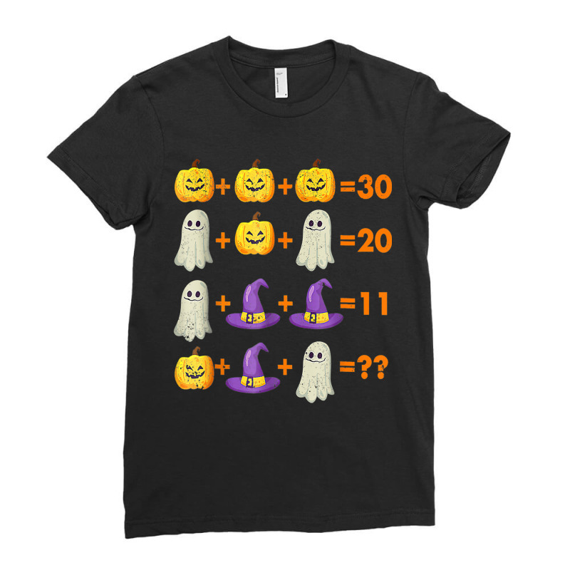 Math Equation Pumpkin Ghost Witch Bat Halloween Teacher Ladies Fitted T-Shirt by liqualyfu | Artistshot