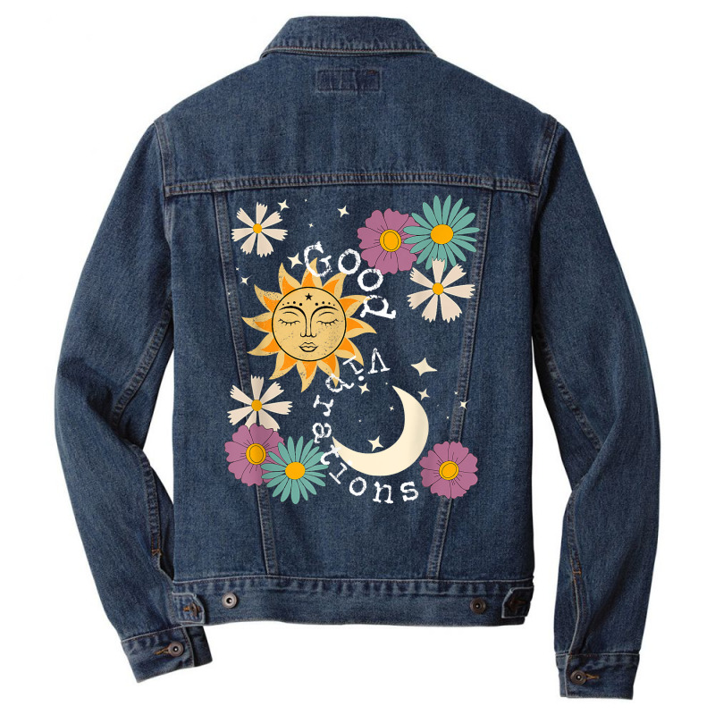 Cute Good Vibration Boho Sun Moon Flowers Energy Positive T Shirt Men Denim Jacket by silviabzp | Artistshot