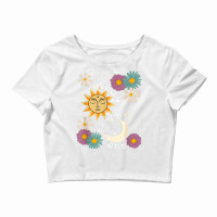 Cute Good Vibration Boho Sun Moon Flowers Energy Positive T Shirt Crop Top | Artistshot