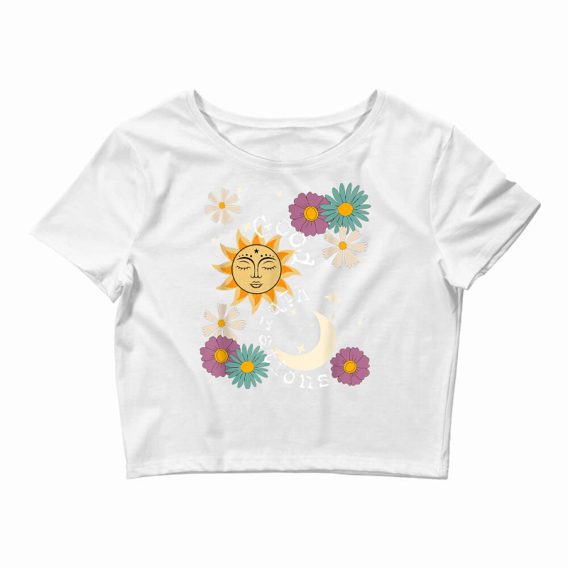 Cute Good Vibration Boho Sun Moon Flowers Energy Positive T Shirt Crop Top by silviabzp | Artistshot