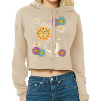 Cute Good Vibration Boho Sun Moon Flowers Energy Positive T Shirt Cropped Hoodie | Artistshot