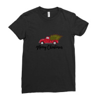 Merry Christmas - Chrismas Vintage Red Truck With A Tree Wagon Ladies Fitted T-shirt | Artistshot