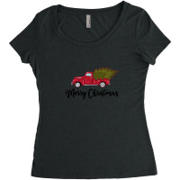 Merry Christmas - Chrismas Vintage Red Truck With A Tree Wagon Women's Triblend Scoop T-shirt | Artistshot