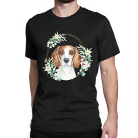 Beagle Dog Portrait Beagle Dog In A Floral Christmas Classic T-shirt | Artistshot