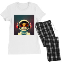 Kitten Wearing Headphones Music Women's Pajamas Set | Artistshot