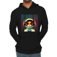 Kitten Wearing Headphones Music Lightweight Hoodie | Artistshot