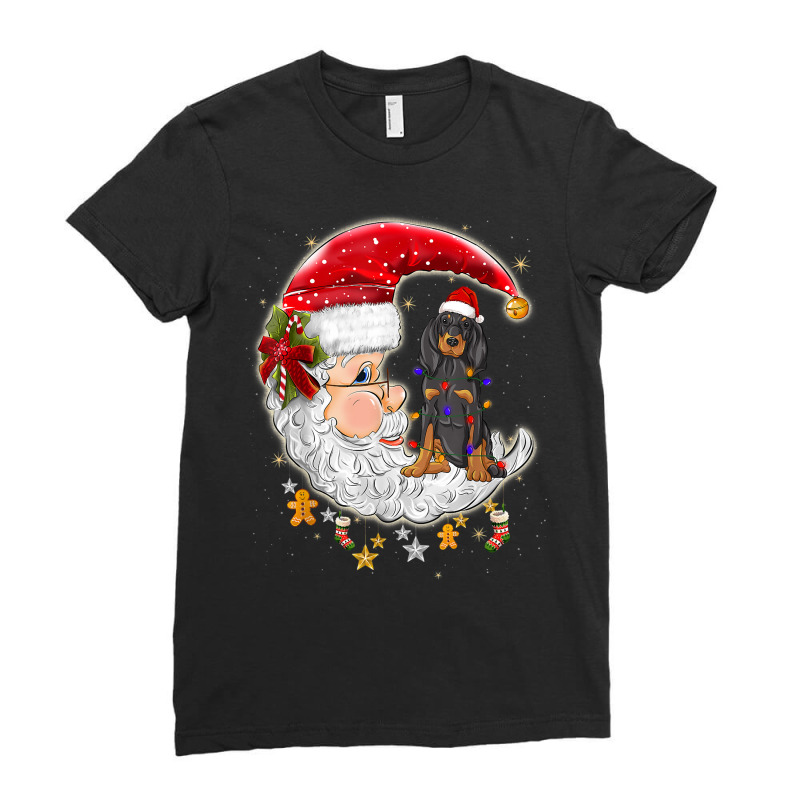 Black And Tan Coonhound Dog With Santa Hat Christmas T Shirt Ladies Fitted T-Shirt by silviabzp | Artistshot