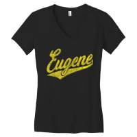 Eugene Oregon Flag Sports Baseball Script Jersey Swoosh Women's V-neck T-shirt | Artistshot