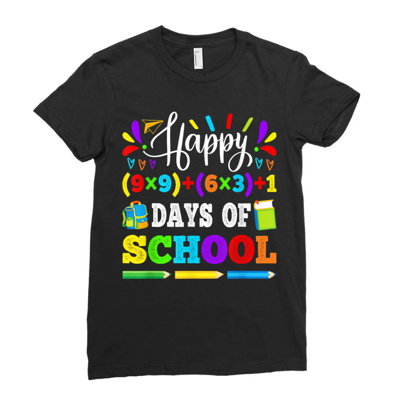 Happy 100 Days Of School 100th Math Equation Teacher Kids Ladies Fitted T-Shirt by SheilaAntoinette | Artistshot