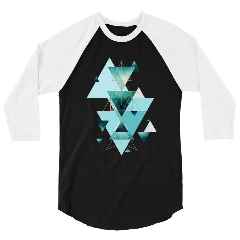 Geometric Triangle Compilation In Teal 3/4 Sleeve Shirt | Artistshot