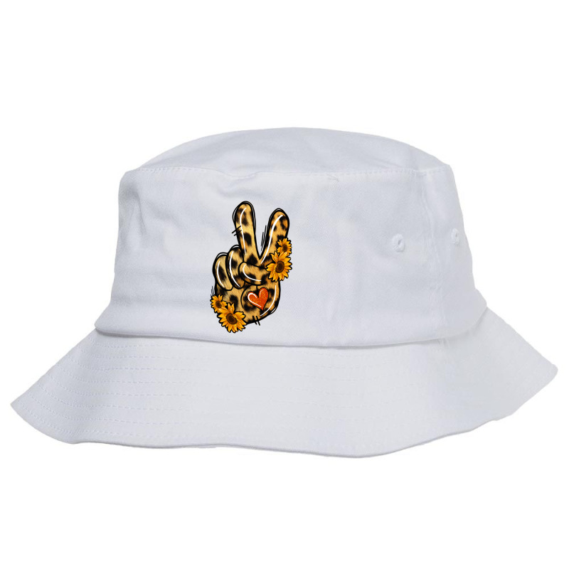 Custom Leopard Sunflower Peace Sign Bucket Hat By